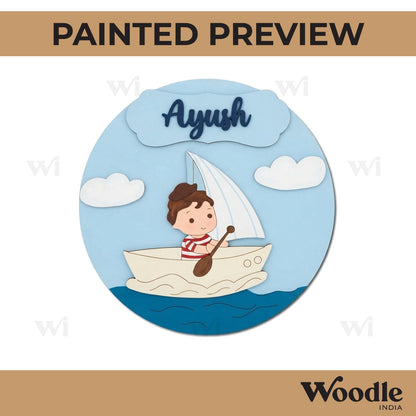 Boy In Boat Nameplate Pre Marked MDF Design 1