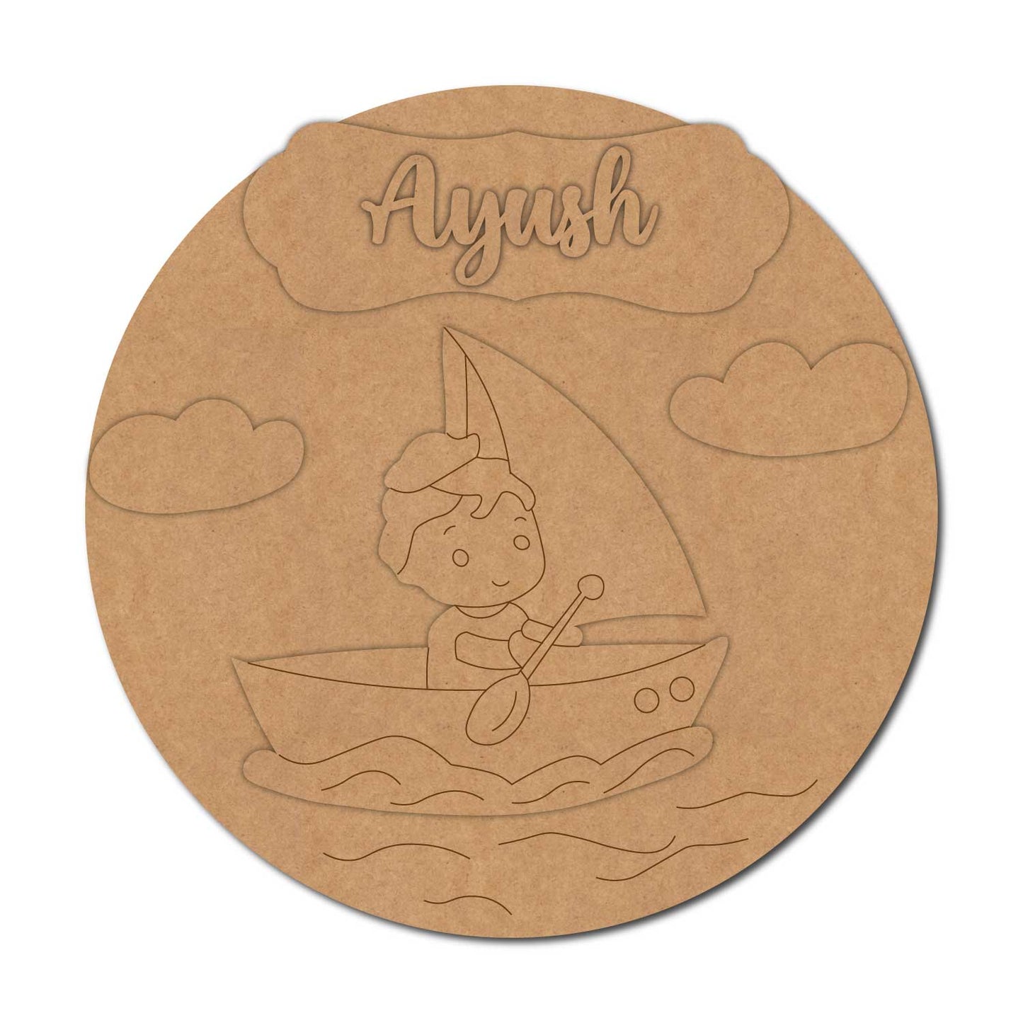 Boy In Boat Nameplate Pre Marked MDF Design 1