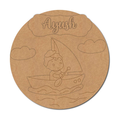 Boy In Boat Nameplate Pre Marked MDF Design 1