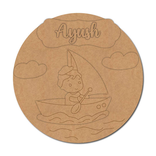 Boy In Boat Nameplate Pre Marked MDF Design 1