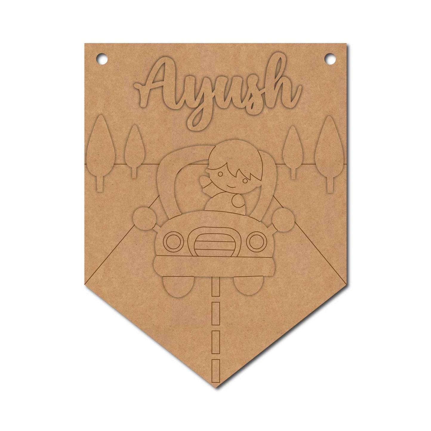 Boy In Car Banner Nameplate MDF Design 1