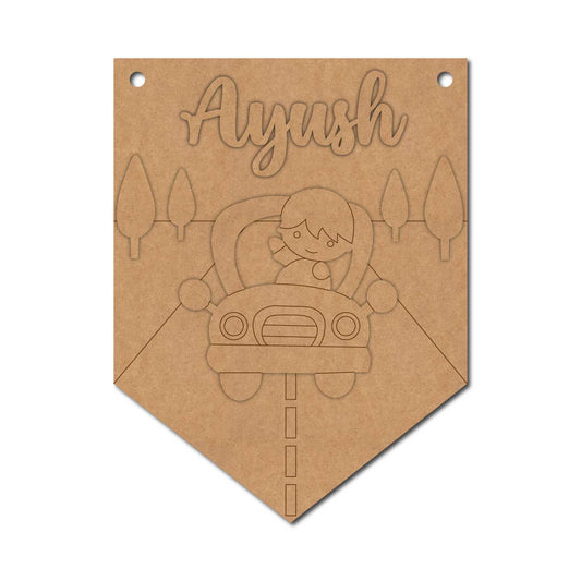 Boy In Car Banner Nameplate MDF Design 1