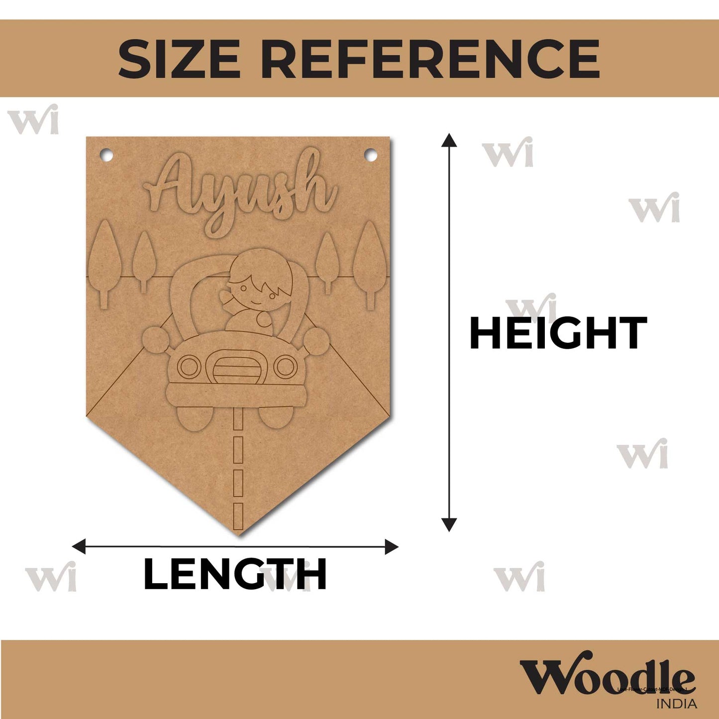 Boy In Car Banner Nameplate MDF Design 1
