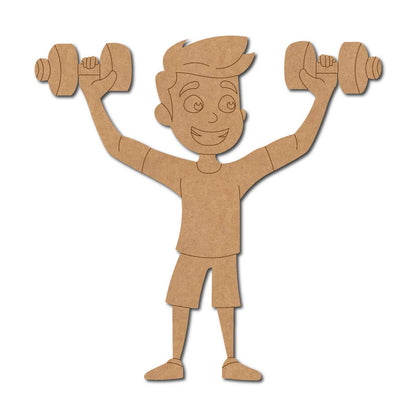 Boy Lifting Weights Pre Marked MDF Design 1