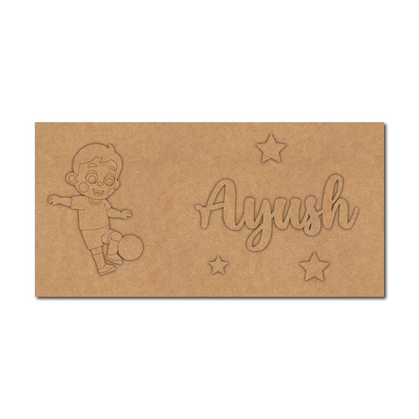 Boy Playing Football Kids Nameplate MDF Design 1