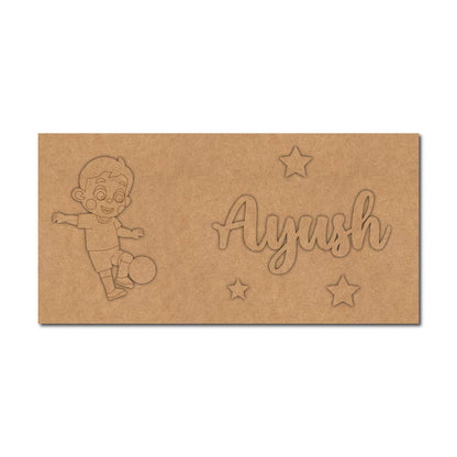 Boy Playing Football Kids Nameplate MDF Design 1