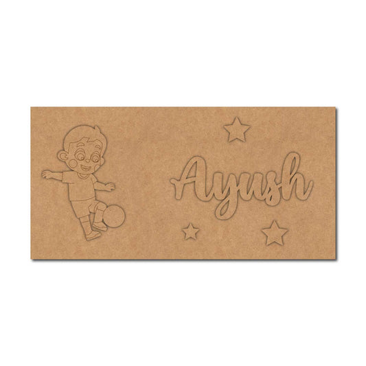 Boy Playing Football Kids Nameplate MDF Design 1