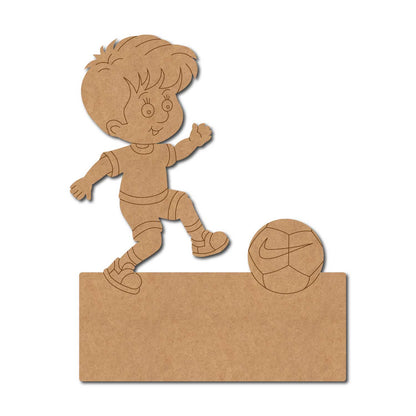 Boy Playing Football Nameplate Pre Marked MDF Design 1