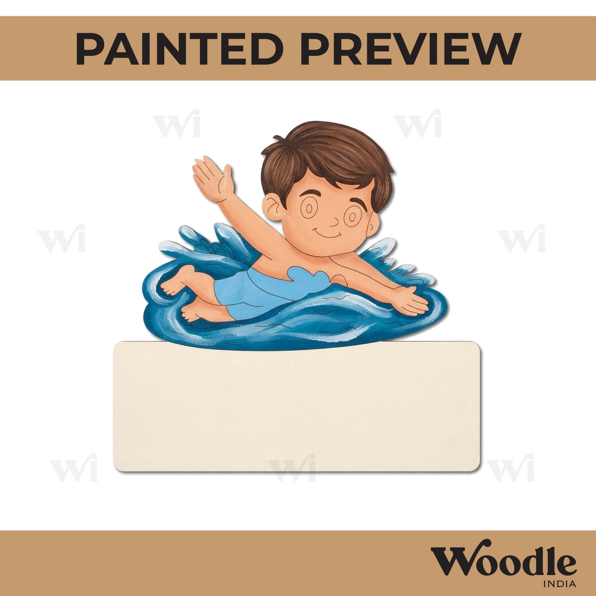 Boy Swimming Nameplate Pre Marked MDF Design 1