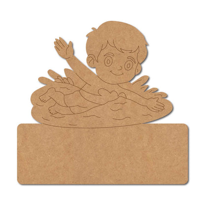 Boy Swimming Nameplate Pre Marked MDF Design 1