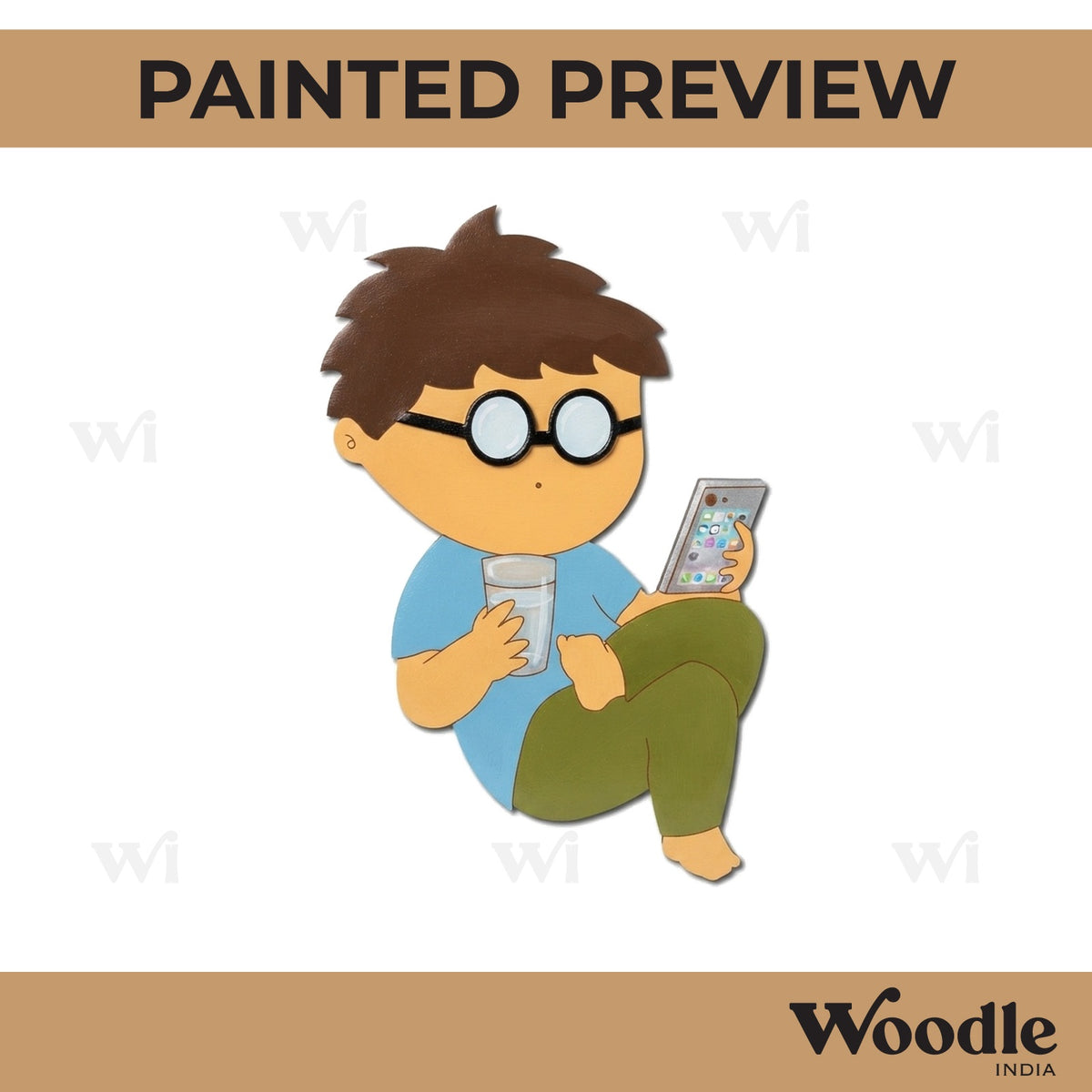 Boy Using Phone Pre Marked MDF Design 1