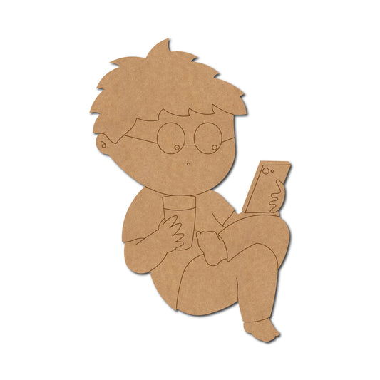 Boy Using Phone Pre Marked MDF Design 1