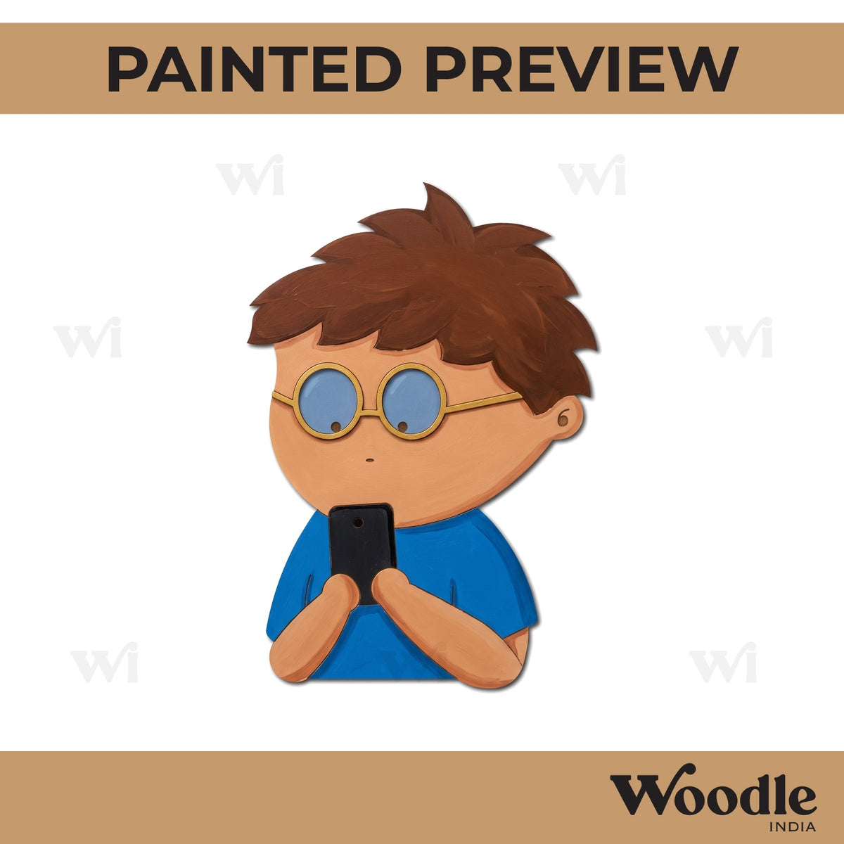 Boy Using Phone Pre Marked MDF Design 2