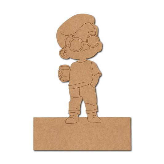 Boy With Coffee Nameplate Pre Marked MDF Design 1
