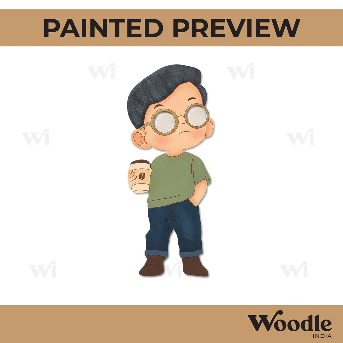 Boy With Coffee Pre Marked MDF Design 1