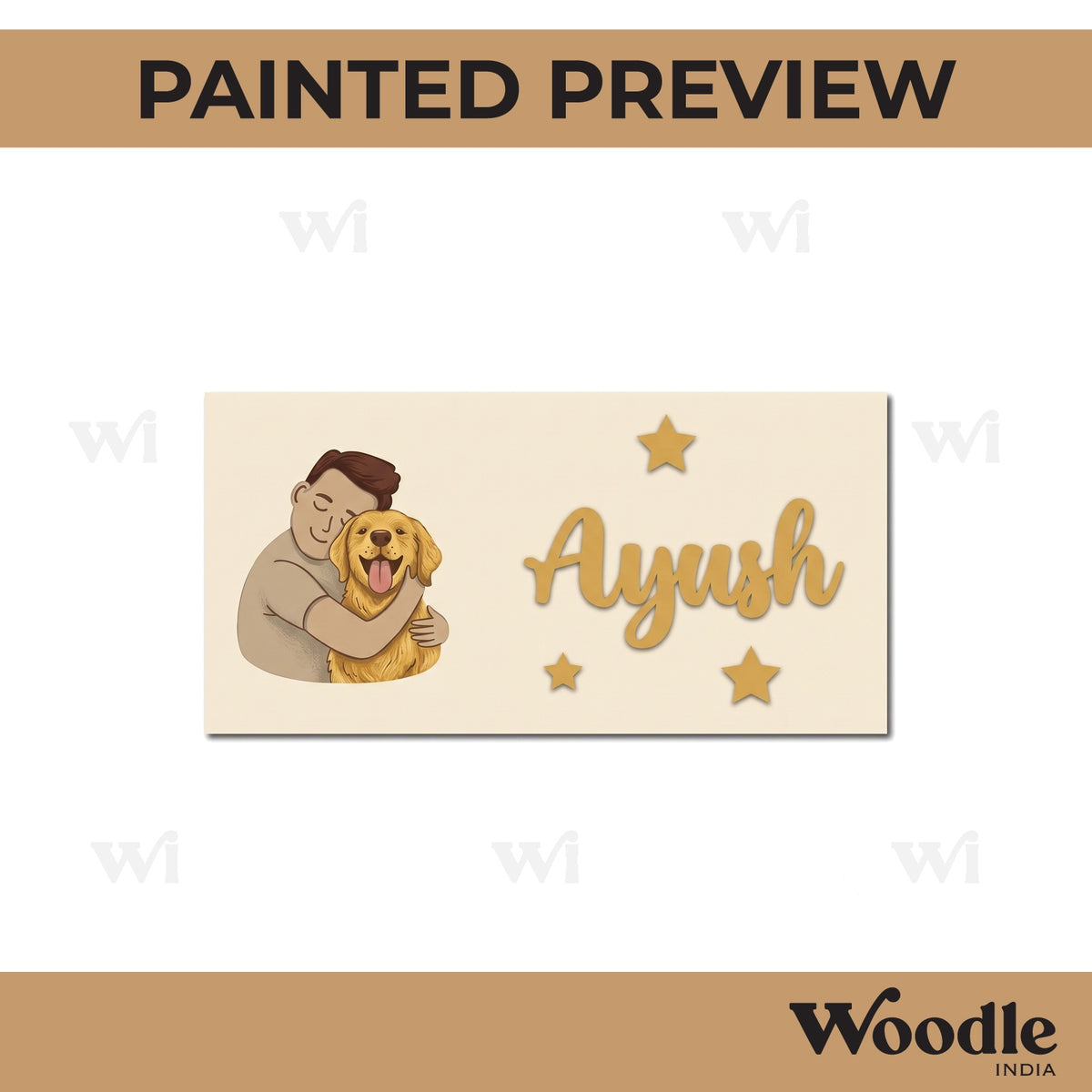 Boy With Dog Kids Nameplate MDF Design 1