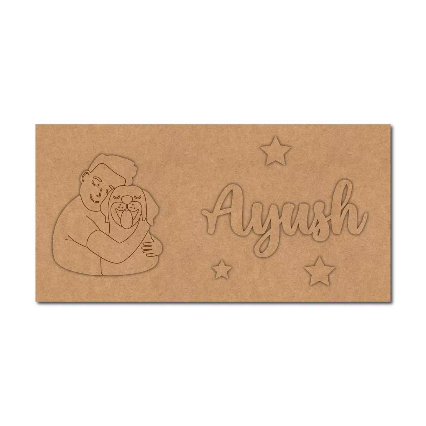 Boy With Dog Kids Nameplate MDF Design 1