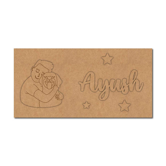 Boy With Dog Kids Nameplate MDF Design 1