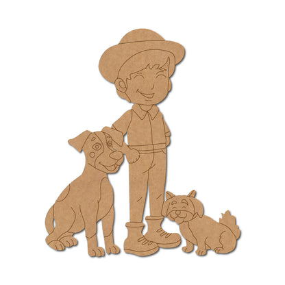 Boy With Dogs Pre Marked MDF Design 1