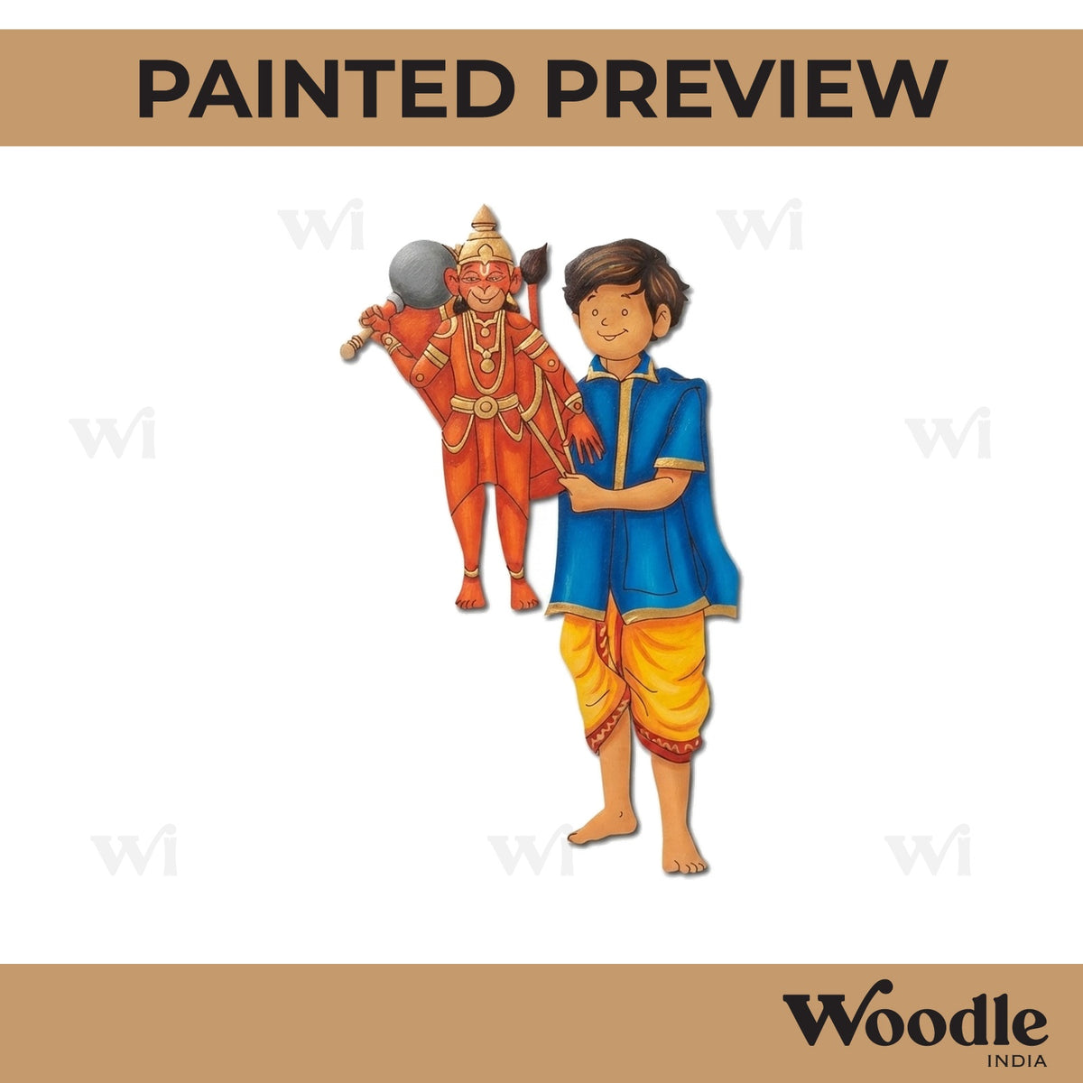 Boy With Hanuman Ji Puppet Pre Marked MDF Design 1