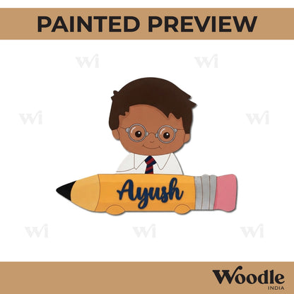 Boy With Pencil Nameplate Pre Marked MDF Design 1