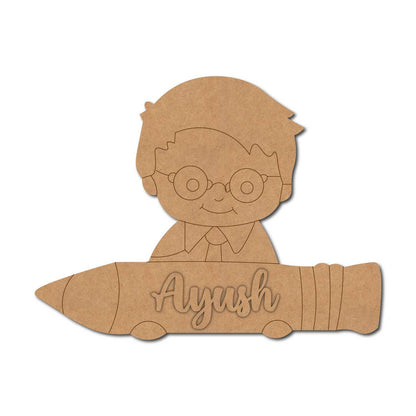 Boy With Pencil Nameplate Pre Marked MDF Design 1