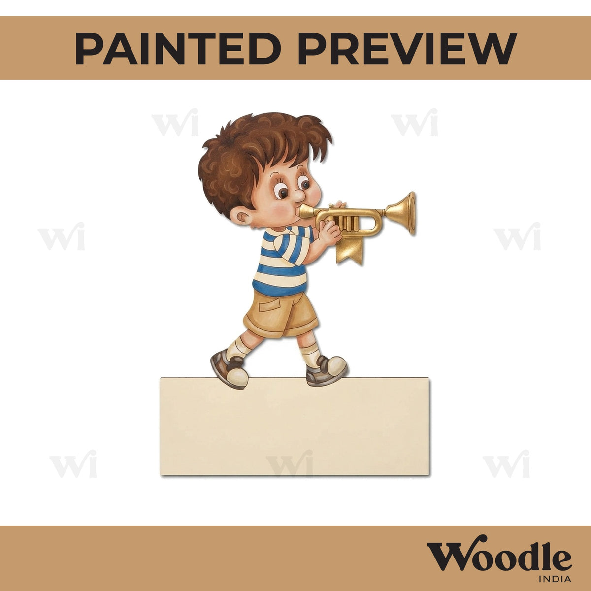 Boy With Trumpet Nameplate Pre Marked MDF Design 1