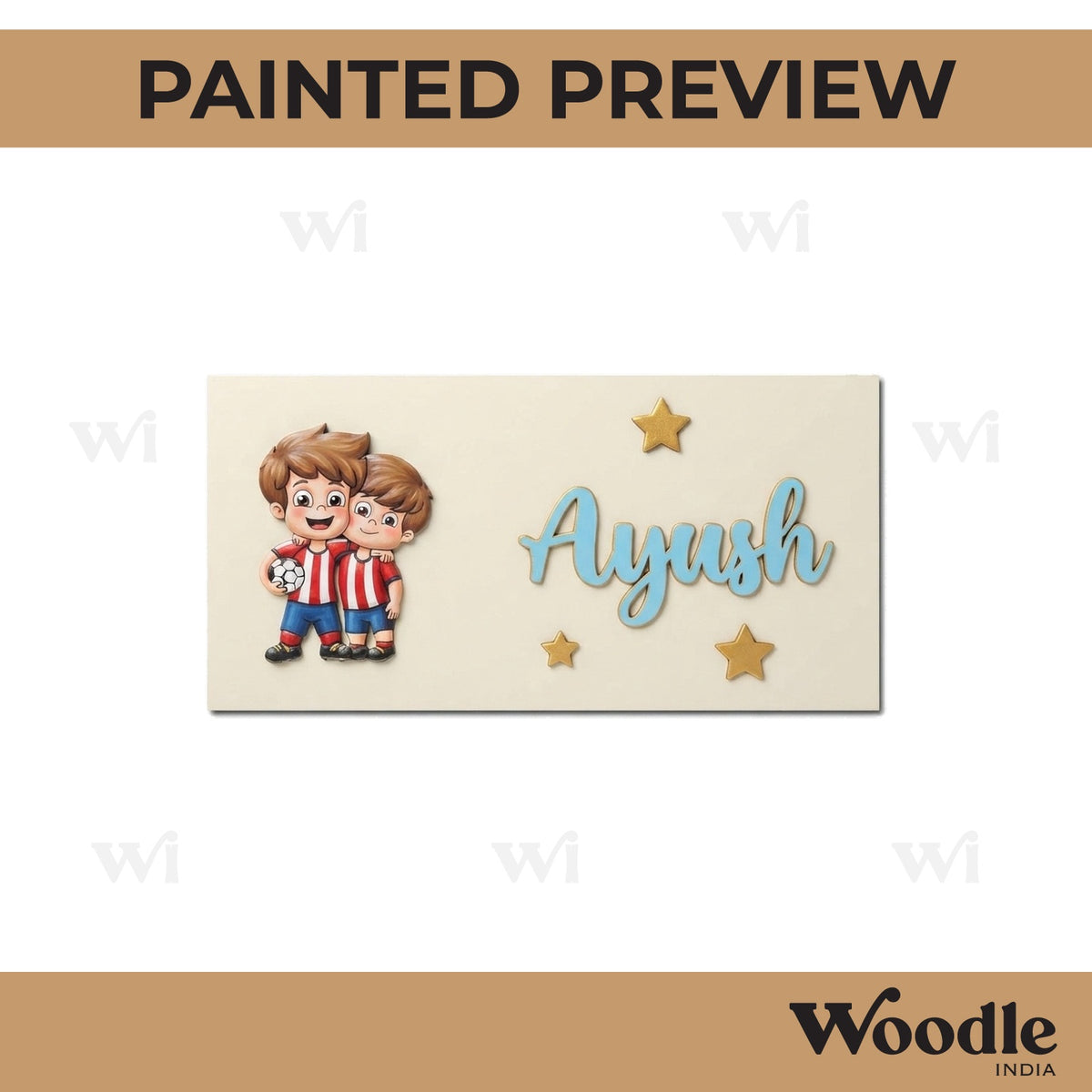 Boys With Football Kids Nameplate MDF Design 1