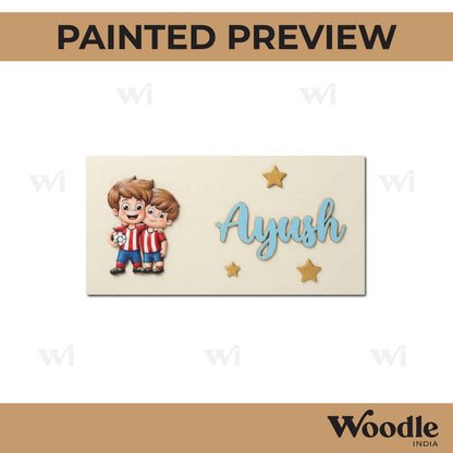 Boys With Football Kids Nameplate MDF Design 1