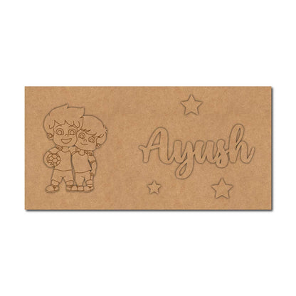 Boys With Football Kids Nameplate MDF Design 1