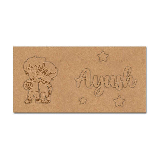 Boys With Football Kids Nameplate MDF Design 1
