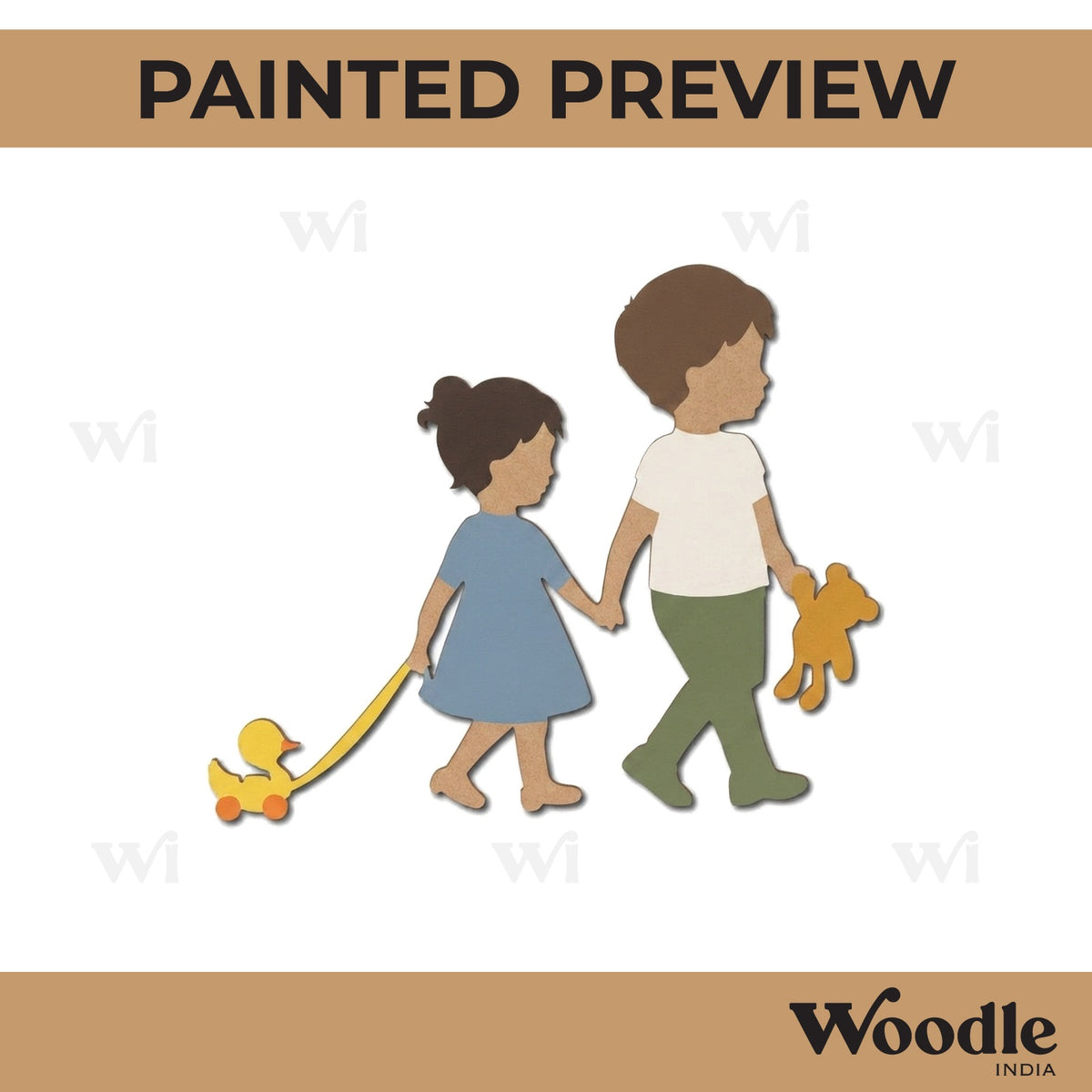 Brother Sister With Toys Cutout MDF Design 1