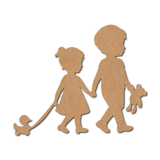 Brother Sister With Toys Cutout MDF Design 1
