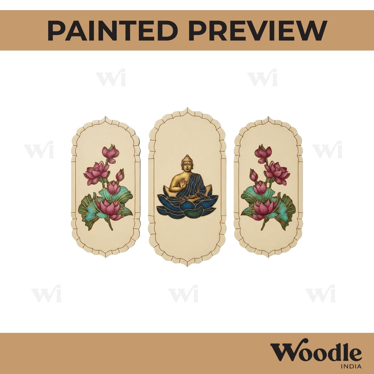 Buddha And Flowers Pre Marked Set MDF Design 1