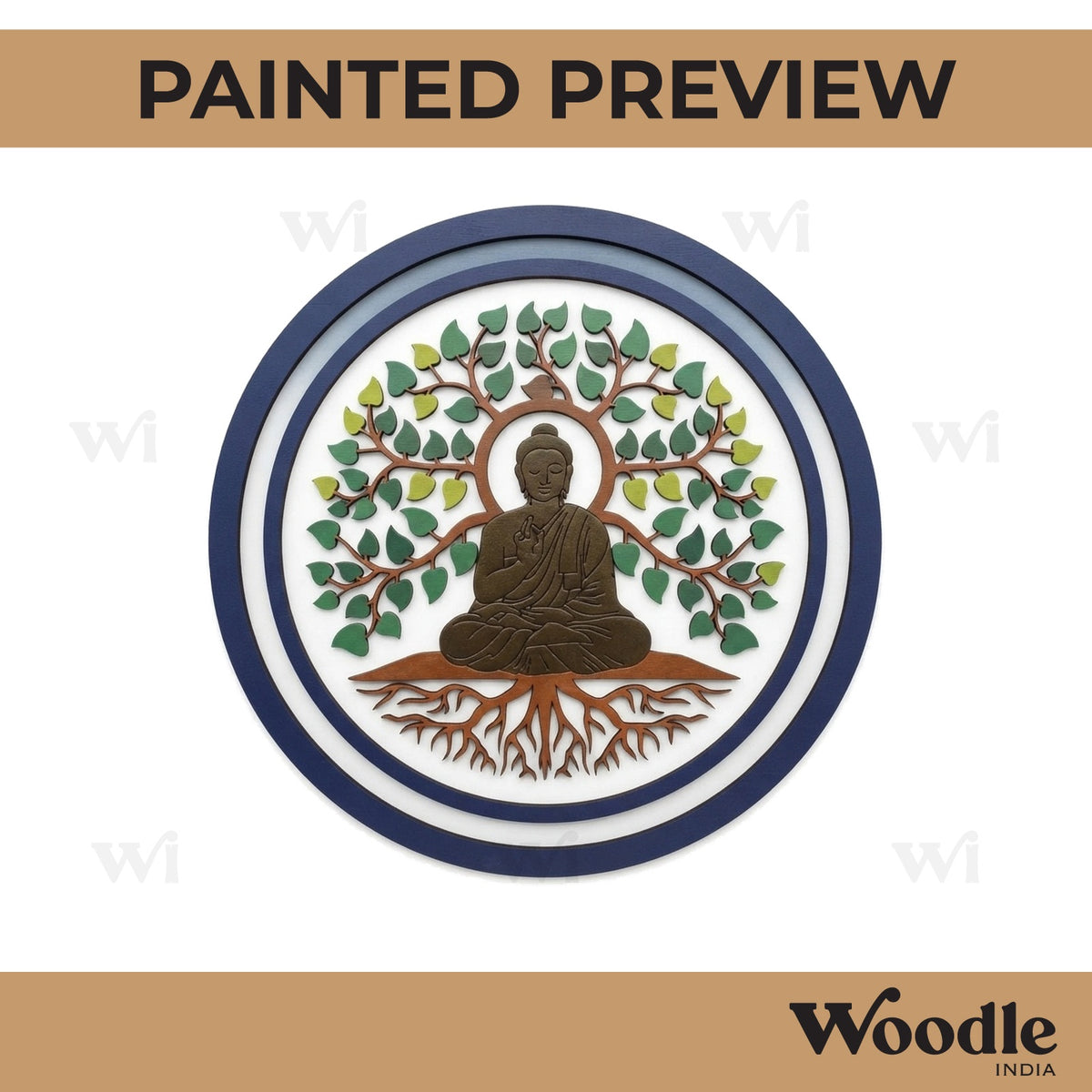 Buddha With Leaves Pre Marked Round MDF Design 1