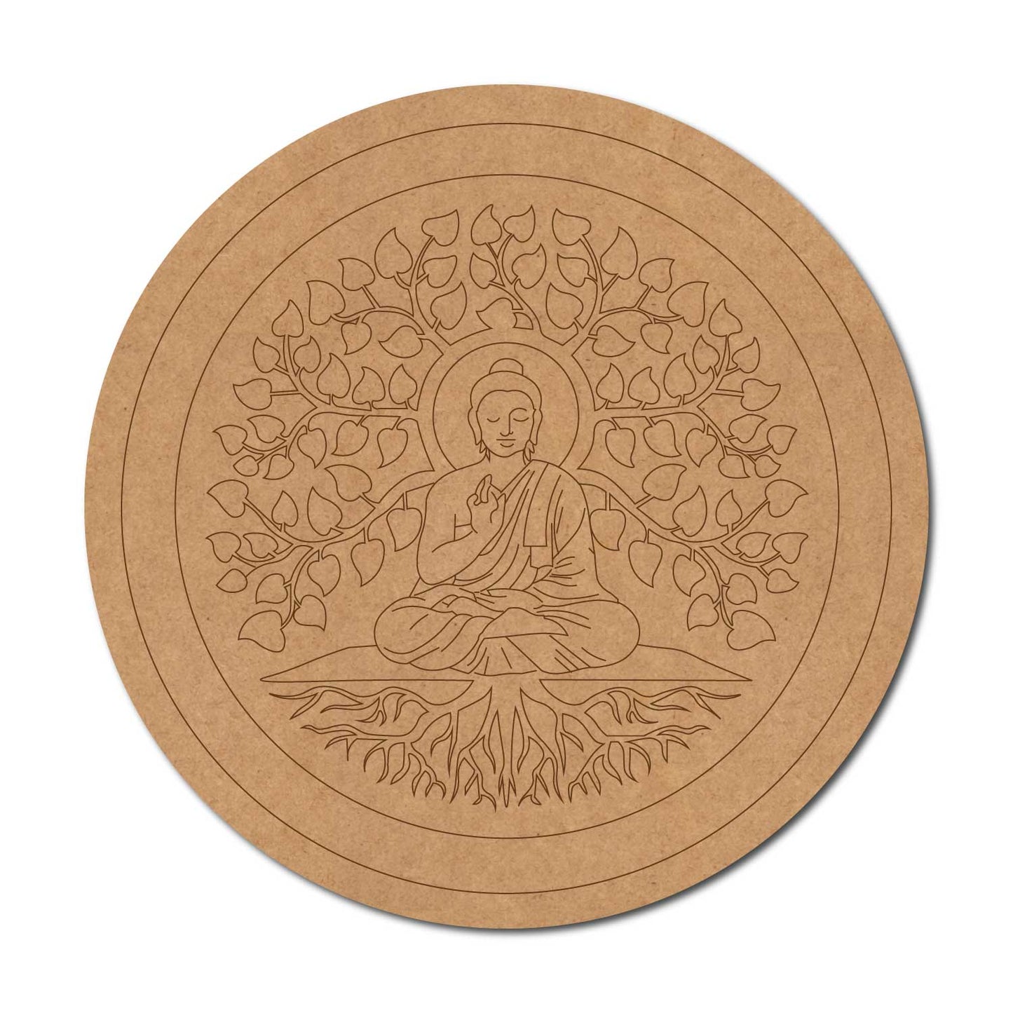 Buddha With Leaves Pre Marked Round MDF Design 1