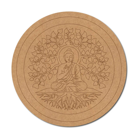 Buddha With Leaves Pre Marked Round MDF Design 1