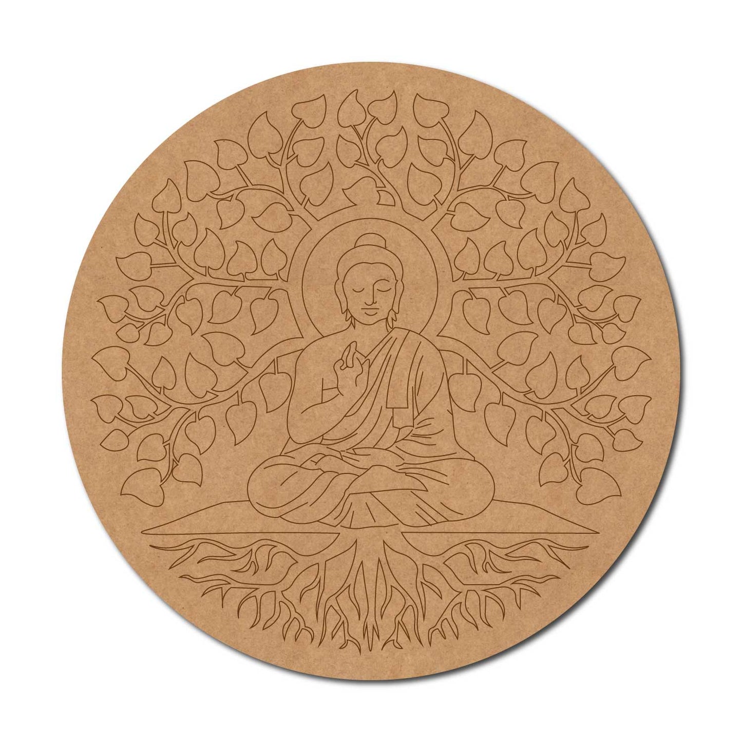 Buddha With Leaves Pre Marked Round MDF Design 2
