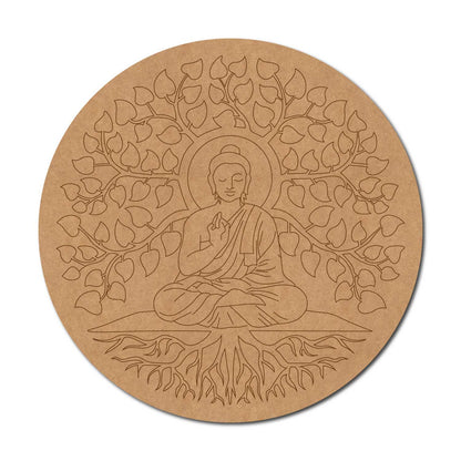 Buddha With Leaves Pre Marked Round MDF Design 2