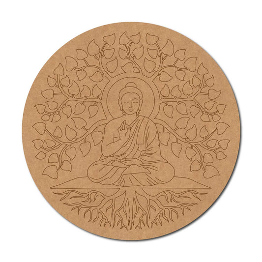 Buddha With Leaves Pre Marked Round MDF Design 2