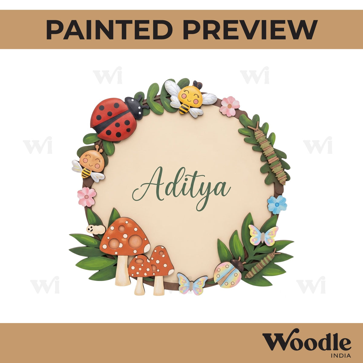 Butterfly Bee Flowers Nameplate MDF Design 1