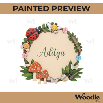 Butterfly Bee Flowers Nameplate MDF Design 1