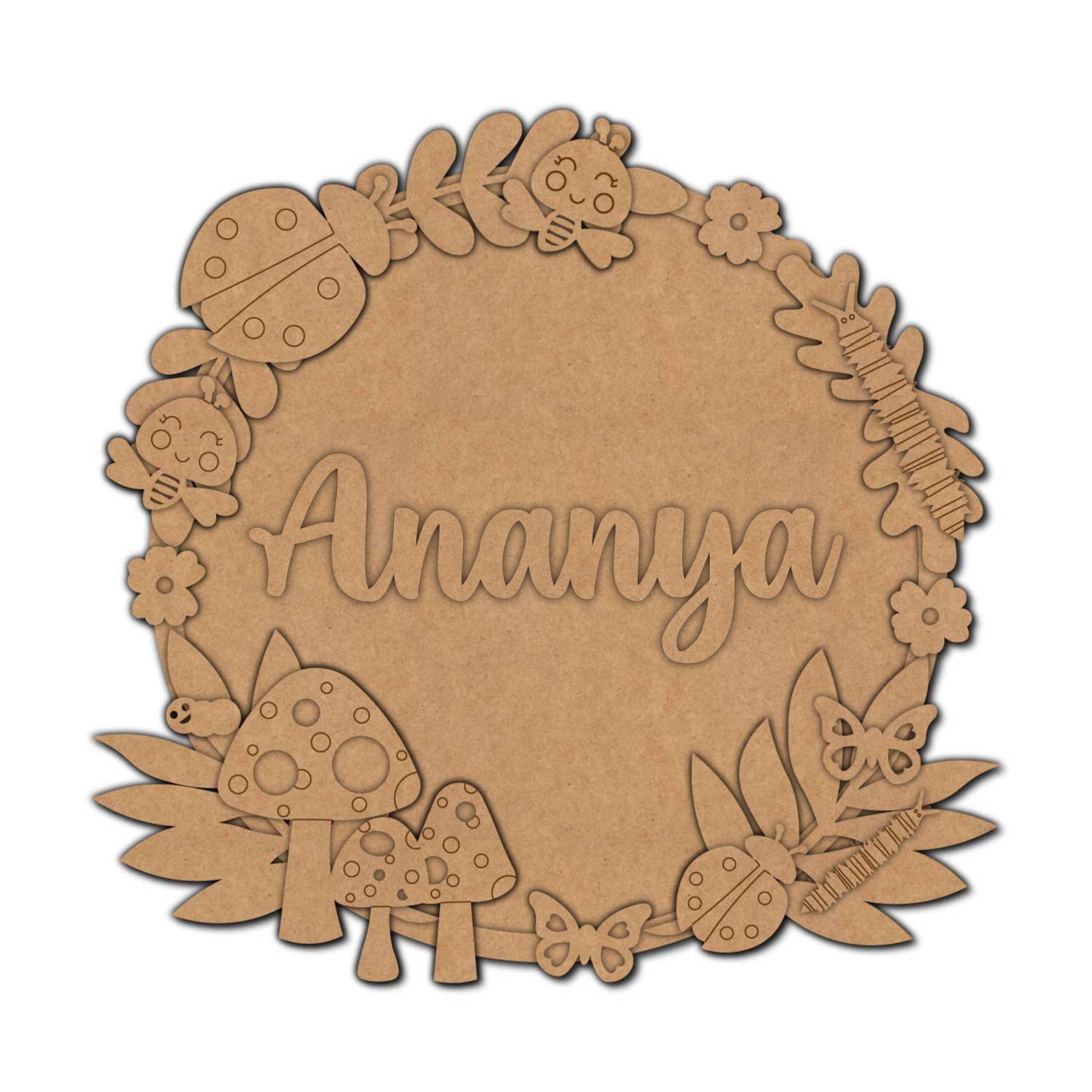 Butterfly Bee Flowers Nameplate MDF Design 1
