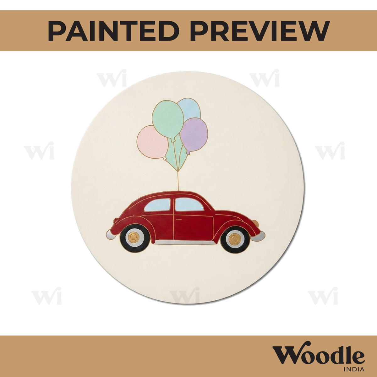 Car With Balloons Pre Marked Round MDF Design 1