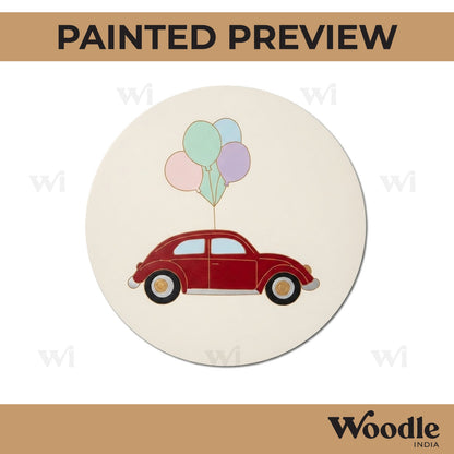 Car With Balloons Pre Marked Round MDF Design 1