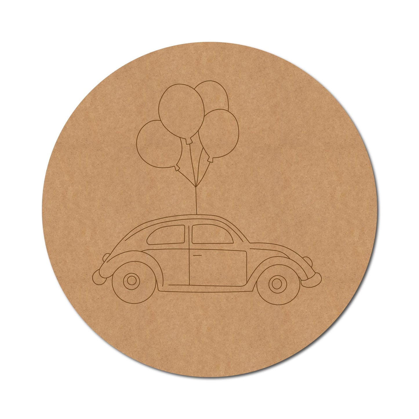 Car With Balloons Pre Marked Round MDF Design 1