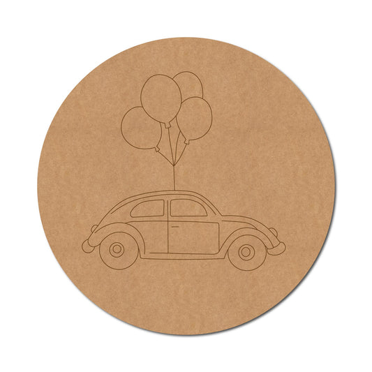 Car With Balloons Pre Marked Round MDF Design 1
