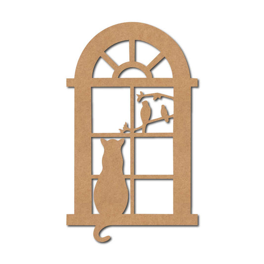 Cat Birds Window Cutout MDF Design 1