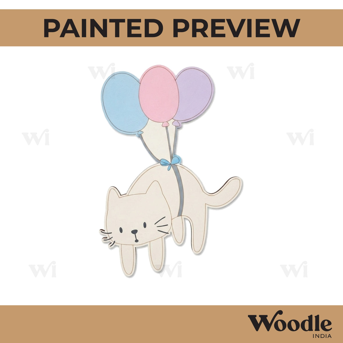Cat Flying With Balloons Pre Marked MDF Design 1