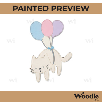 Cat Flying With Balloons Pre Marked MDF Design 1
